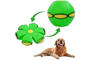 Allroaring Pet Toy Flying Saucer Ball for Dogs, Magic UFO Ball for Dog Outdoor Sports, Decompression Flying Flat Throw Disc Balls for Medium and Large Dog, Changeable Shapes Interactive Toys, Green