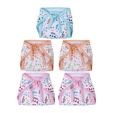 Superminis Baby Boy and Baby Girl Printed Cotton Cushioned Nappies Combo (0-6 Months, Music Print)