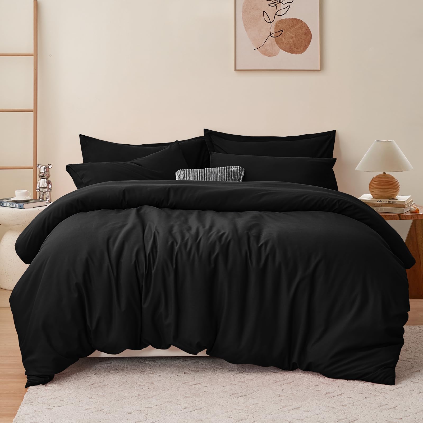 RUIKASI Black King Size Duvet Cover Sets Bedding Set - Black Duvet Cover Kingsize Bed Set with Zip, Soft Brushed Microfibre Duvet King Size Covers Set Quilt Cover with 2 Pillowcases