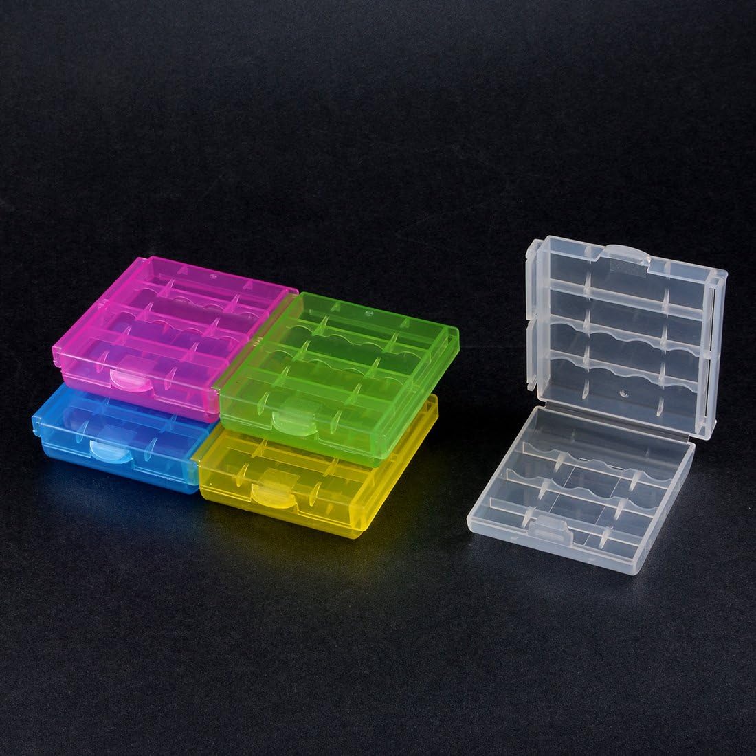 sourcing map 5pcs AAA/AA 4 Cell Power Supply Holder Portable Power Supply Storage Case Protective Container Rose-red/Clear/Green/Blue/Yellow - Image 4