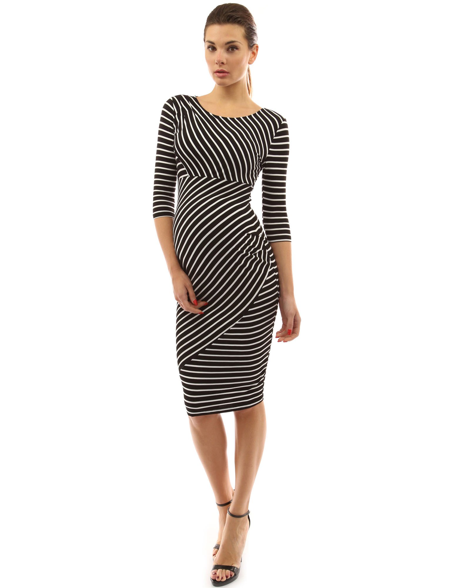 PattyBoutik Mama Striped Elbow Sleeve Maternity Dress