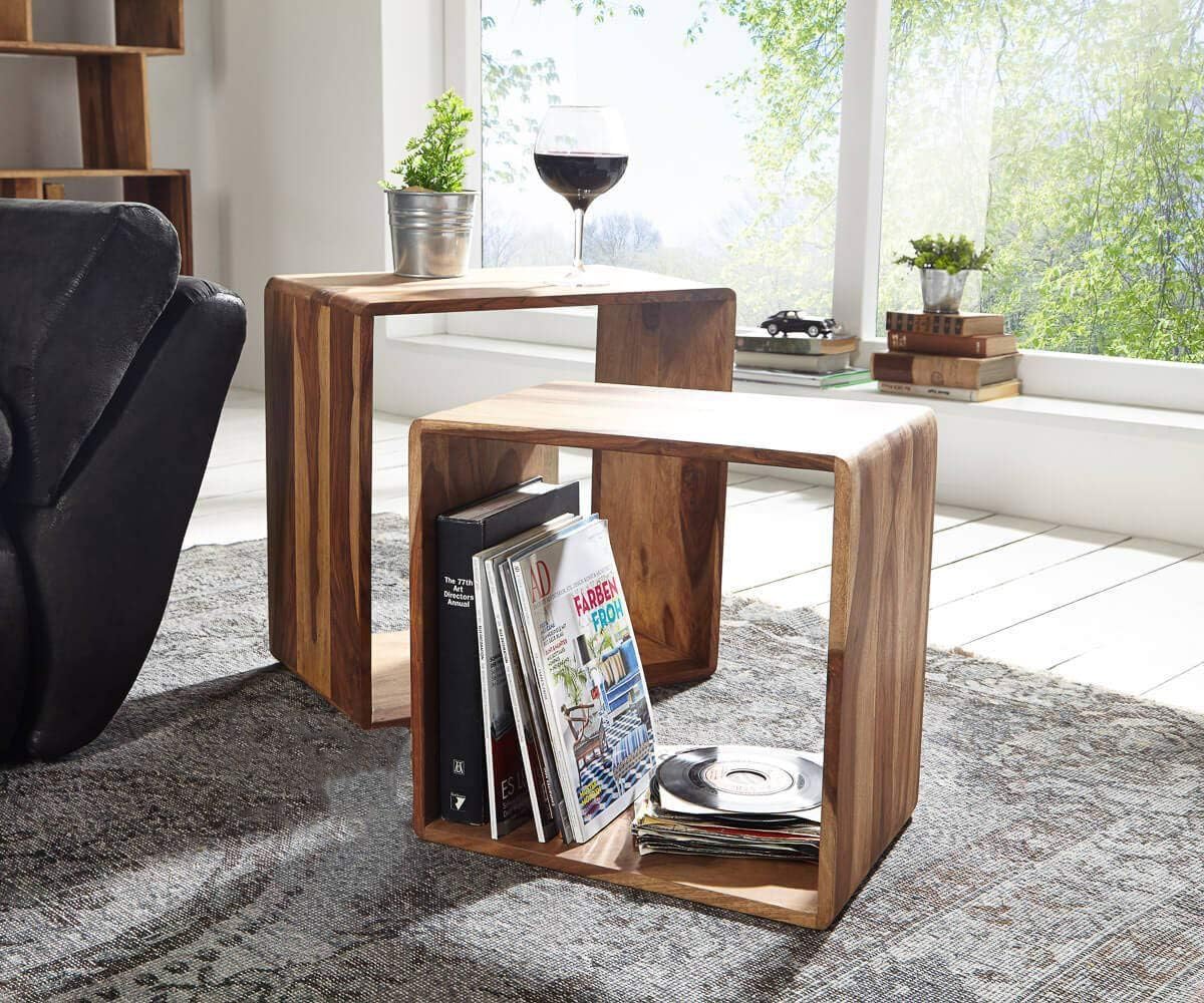 Liza Wood Decor Solid Sheesham Wood Nesting Table for Home (Honey Finish) -Set of 2