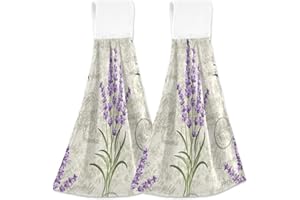 Boccsty Purple Lavender Hanging Kitchen Towels 2 Pieces Spring Summer Flower Floral Dish Cloth Tie Towels Hand Towel Tea Bar Towels for Bathroom Farmhouse Housewarming Tabletop Home