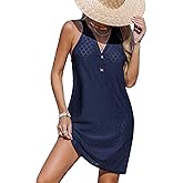 CUPSHE Women Swim Coverup Sleeveless V Neck Eyelet Summer Beach Swimsuit Cover Up Dress for Swimwear