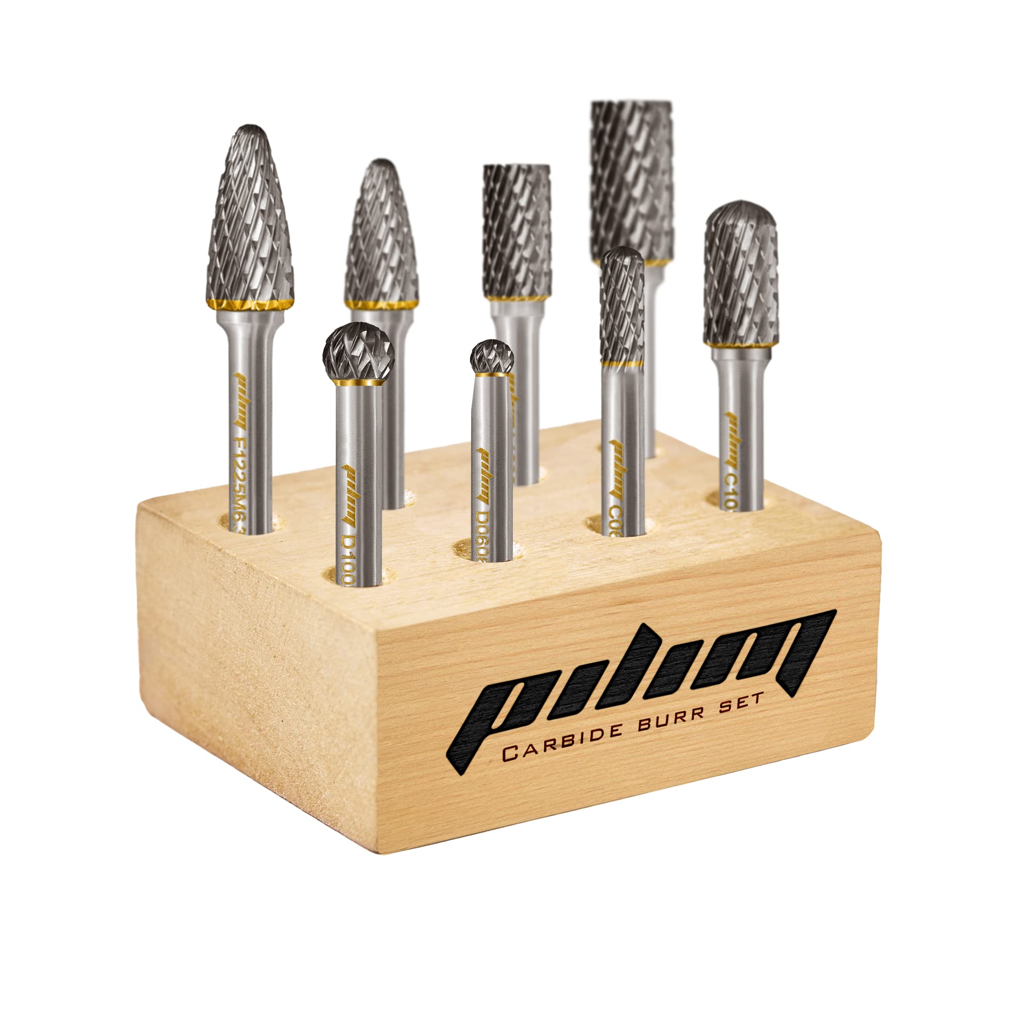 Tungsten Carbide Burr Set 1/4" Shank 8PC Double Cut Rotary Cutting Burrs Die Grinder Bits for Steel and Wood Working, Grinding, Carving, and Engraving