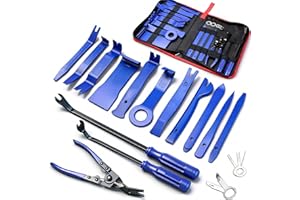 Poraxy 19Pcs Trim Removal Tool, Car Panel Dashboard Door Audio Trim Removal Tool Kit, Auto Clip Pliers Fastener Remover Set, Plastic Pry Tool, Automotive Upholstery Removal Kit