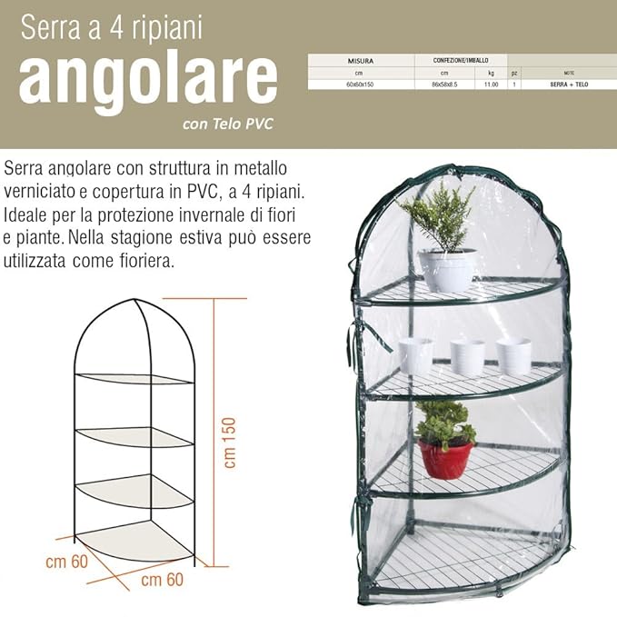 title=Nuova Serra Angolare 4 Ripiani ("L"60 x "P" 60 x "H" 150 cm)