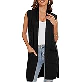 INKOFF Women's Long Knit Cardigan Vest Sleeveless Sweater Pockets Open Front Draped Duster Vest Casual