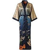 Ledamon Women's Kimono Long Robe - Classic Floral Bathrobe Nightgown