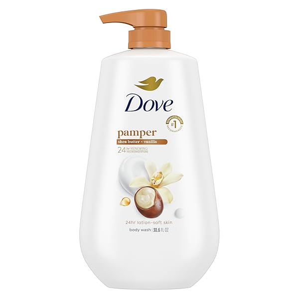DOVE BODY WASH WITH PUMP PAMPER SHEA BUTTER & VANILLA FOR 24HR LOTION-SOFT SKIN MOISTURIZING SKIN CLEANSER WITH NO SULFATES NO PARABENS 30.6 OZ
