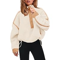 Yanekop Womens Quarter Zip Pullover Sherpa Fleece Jacket Oversized