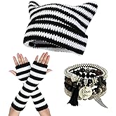 yolrdiw Therian Stuff Emo Grunge Fingerless Gloves Cute Cat Ears Hat Fairycore Stackable Bracelets