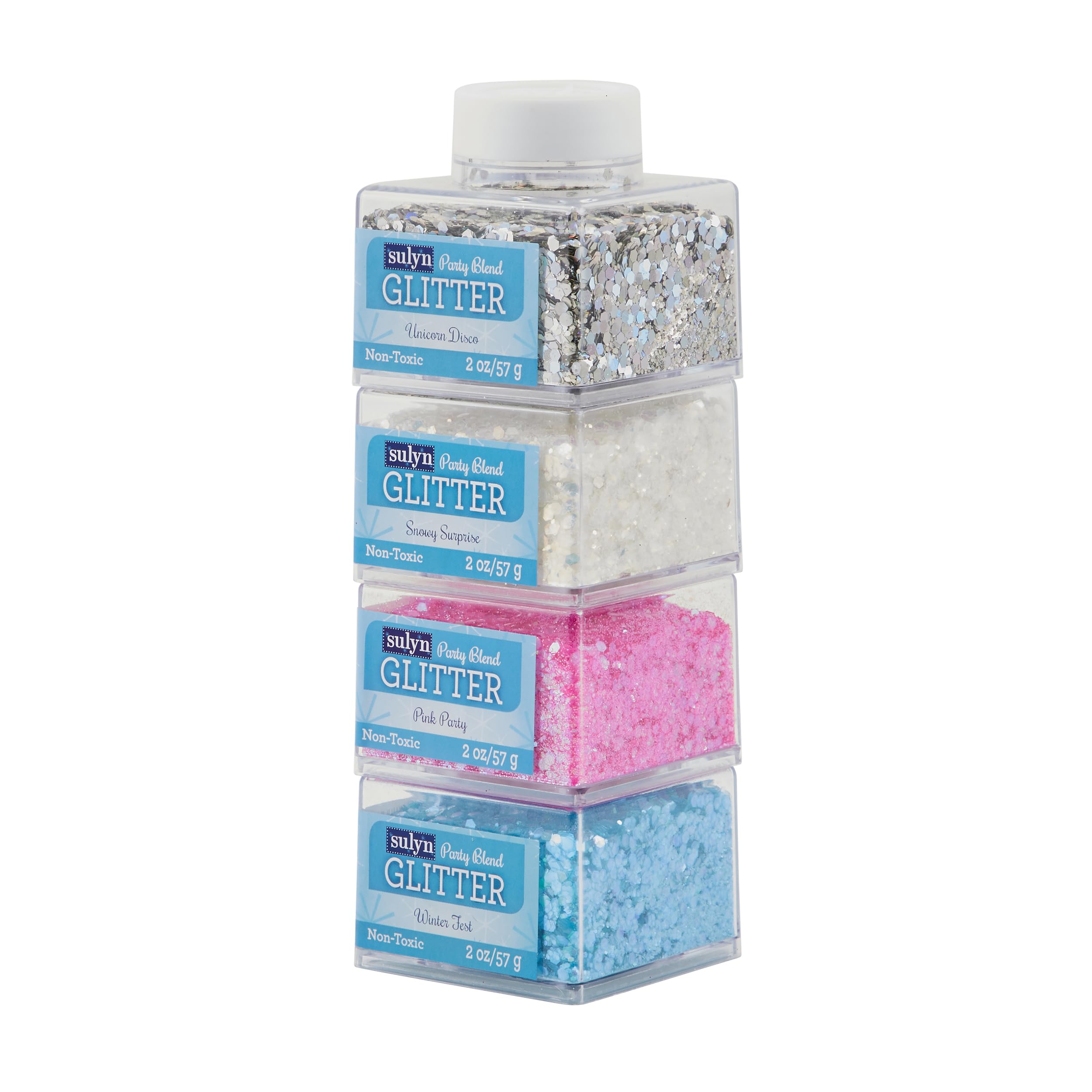 Chunky Glitter Bright Party Blend Bundle, Chunky Jumbo Confetti Glitter for Crafts, Pink, White, Silver, & Blue Glitter, 4 Pack