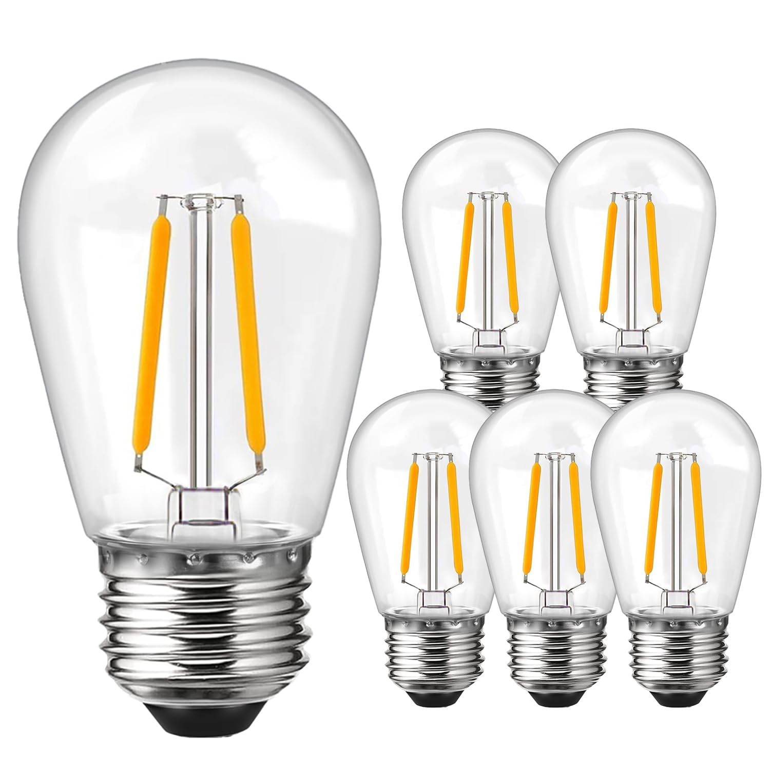 ROMANJOY 2W LED E27 Screw Bulb 20W Equivalent, 2700K Warm White Light, Shatterproof S14 LED Bulb for Outdoor Festoon String Light Replacement & Indoor Pendant Light Fixture, 6 Pack