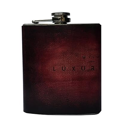 VINAY AND VIJAY Classic and Luxury Leather Hip Flasks for Men , 7 oz, Red