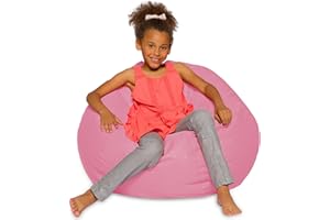 POSH CREATIONS Big Comfy Bean Bag Chair: Posh Large Beanbag Chairs with Removable Cover for Kids, Teens and Adults - Polyester Cloth Puff Sack Lounger Furniture for All Ages - 27 Inch - Solid Pink