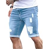 SOLY HUX Men's Distressed Jean Shorts Ripped Bermuda Denims Casual Fitted Streetwear
