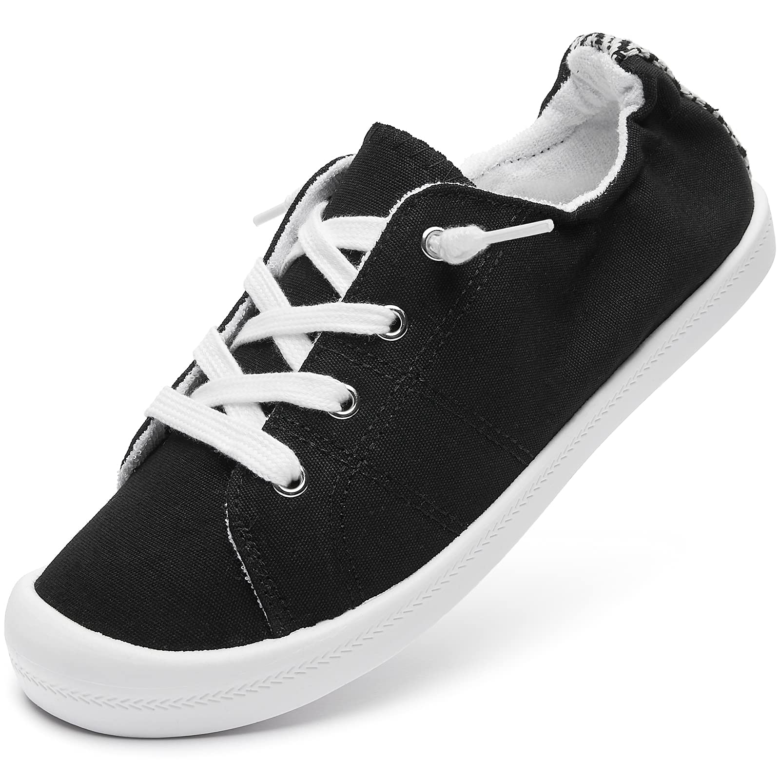 Photo 1 of BENPAO Womens Canvas Slip On Shoes White Black Fashion Sneakers Loafers Shoes for Women(Black, US8)