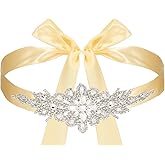 uxcell Bridal Belt Wedding Dress Belt Handmade with Sparkly Crystal Rhinestone Ribbon Sash