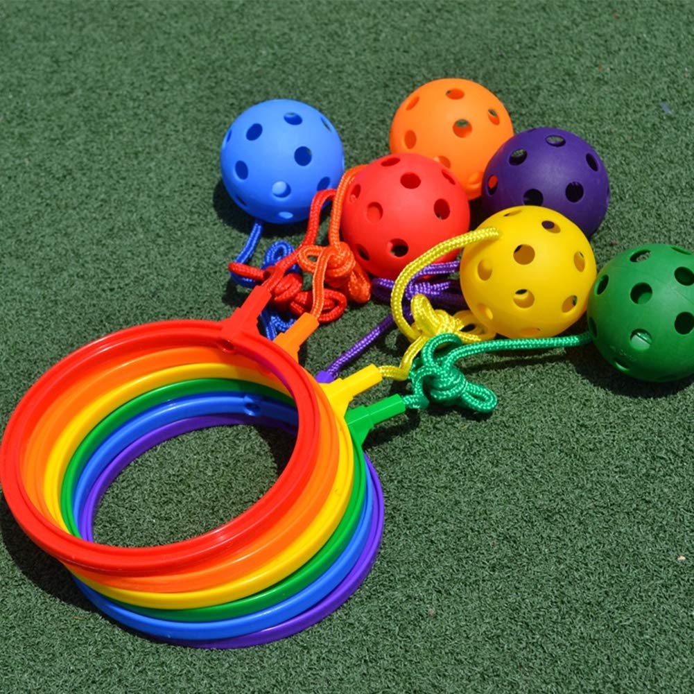 Nioslier 6 Pcs Kids Jump Ball Rainbow Colors - Skip Ball Toy Set Catch Ball Set for Great Fitness Game for Boys and Girls