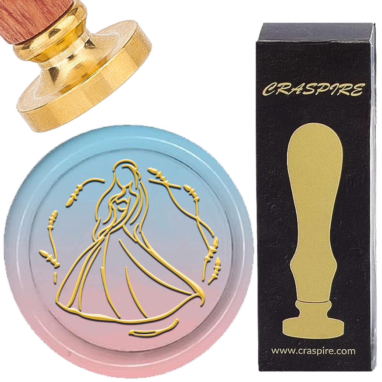 CRASPIRE Bride Wax Seal Stamp Wedding Sealing Wax Stamps 25mm Retro Vintage Removable Golden Brass Stamp Head with Rosewood Handle for Wedding Invitation Card Envelopes Wrapping Wine Package Decor