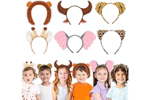 Audaisyly 6Pcs Animal Headbands for Jungle Safari Wild One Farm Animal Cosplay Birthday Party Decor Hair Hoop for Kids Adults