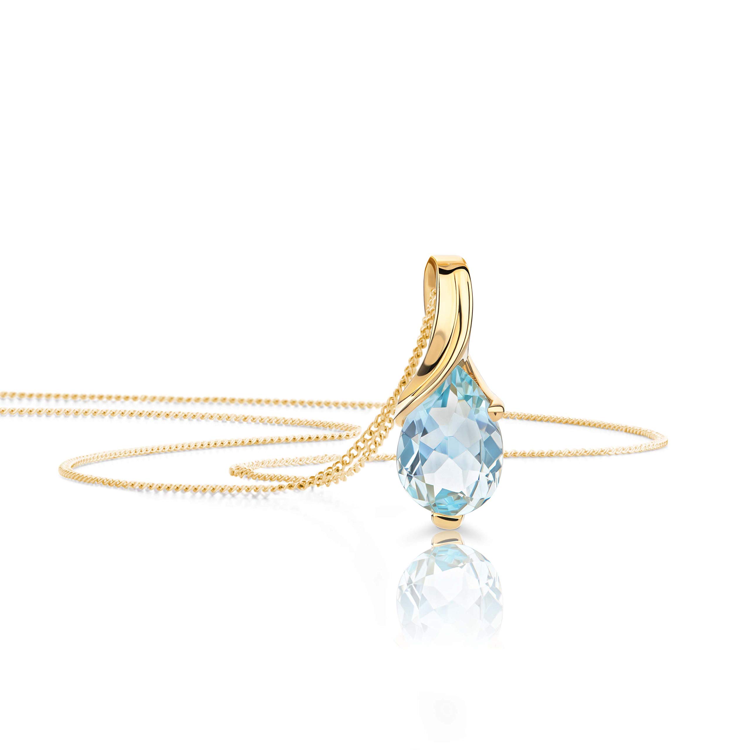OROVI Pear-Shaped Yellow Gold Necklace for Women with an Aquamarine in 9 Carat Gold, Hypoallergenic Necklace - Handmade pendants with jewellery box - Made in Italy