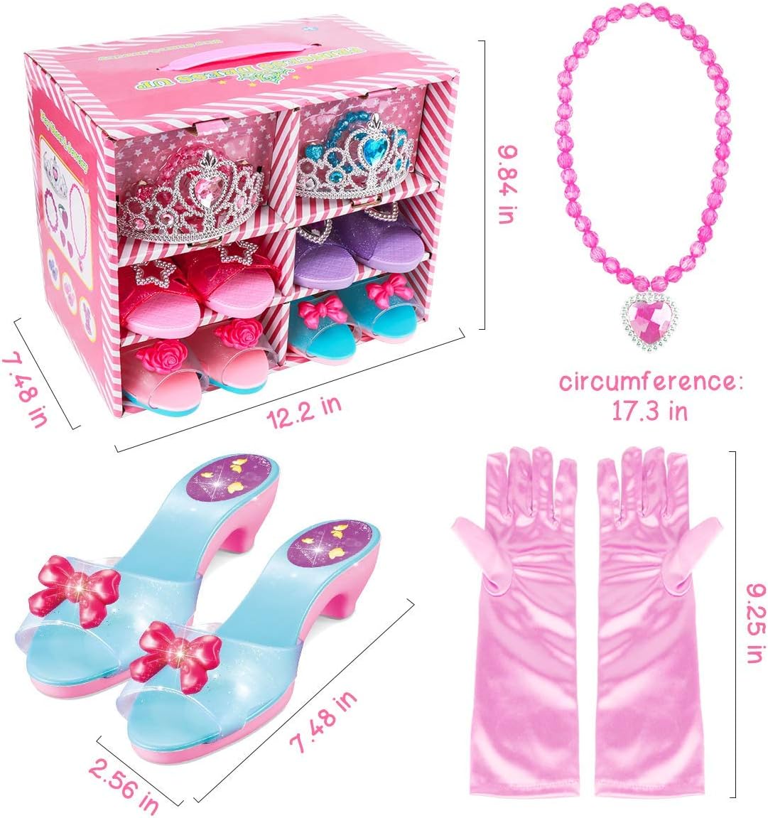 Meland Princess Dress Up Shoes and Jewelry Boutique - 4 Pairs of Play Shoes and Pretend Jewelry Toys Princess Accessories Play Gift Set for Toddlers Little Girls Aged 3,4,5,6 Years Old: Toys & Games