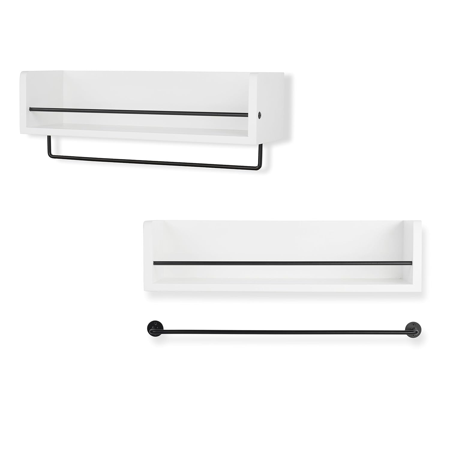 Rustic State White Rustic Bathroom Wood Wall Shelf with Metal Rail Also