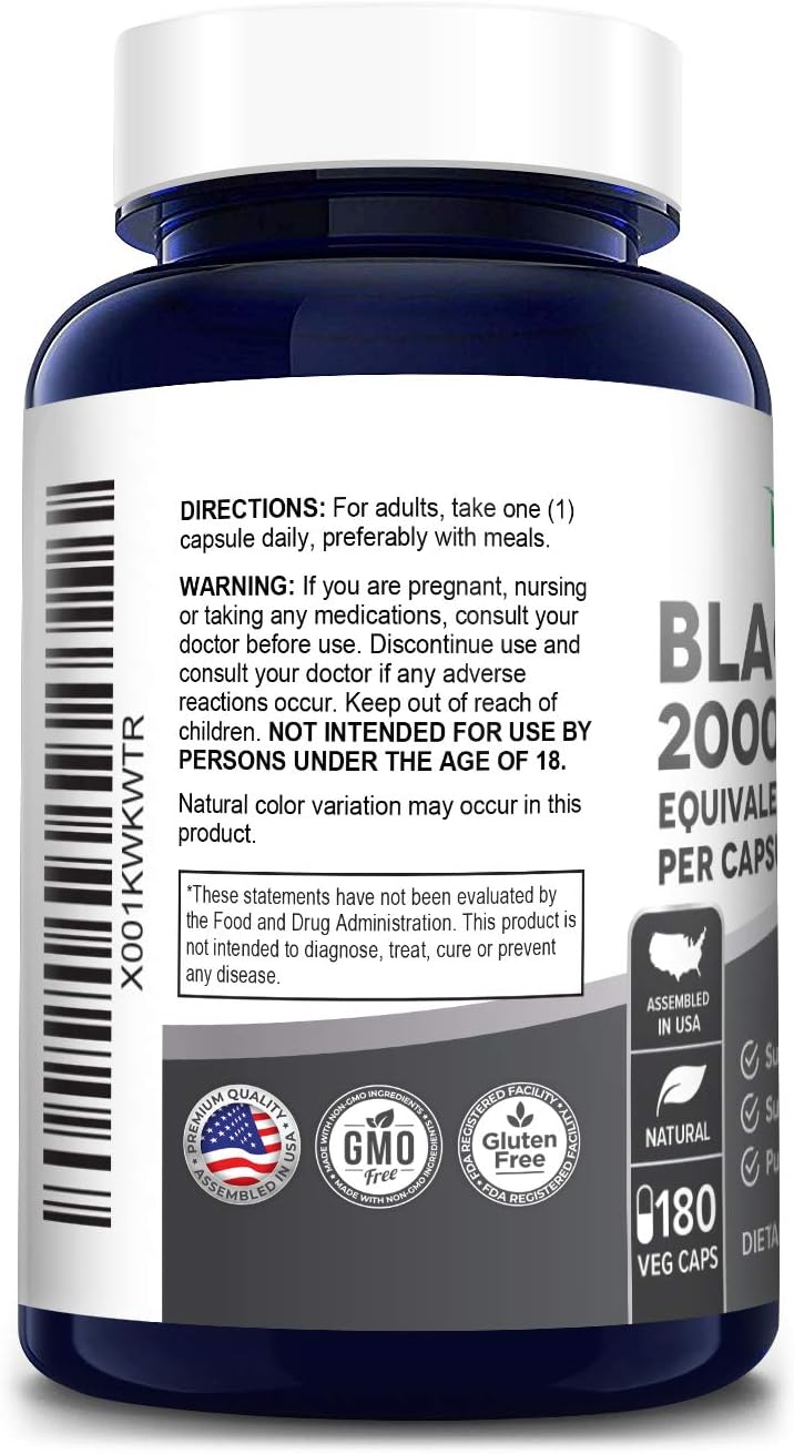 Black Maca Root 20000mg 180 Veggie Capsules (Vegetarian, Non-GMO, Gluten Free) Max Strength, Maca Root Extract Supplement from Peru - Support Reproductive Health: Health & Personal Care