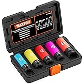 YEKEPRO 5 Pieces 1/2 inch Drive Impact Lug Nut Socket, Metric/SAE 17mm 19mm 21mm 13/16’’ 7/8’’ Thin Wall Deep Socket Set with Non-Marring Wheel Protectors