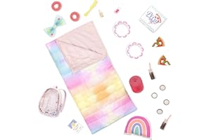 Glitter Girls – 14-Inch Doll Accessories – Sleepover Party & Backpack Set – Tie – Dye Sleeping Bag, Rainbow Pillow & Pizza Pl