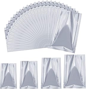 40 Pcs Mylar Aluminum Foil Bags, Metallic Mylar Foil Flat Heat Sealable Bags, 4 Sizes Long Term Storage Bags Pouch for Food Coffee Tea Beans