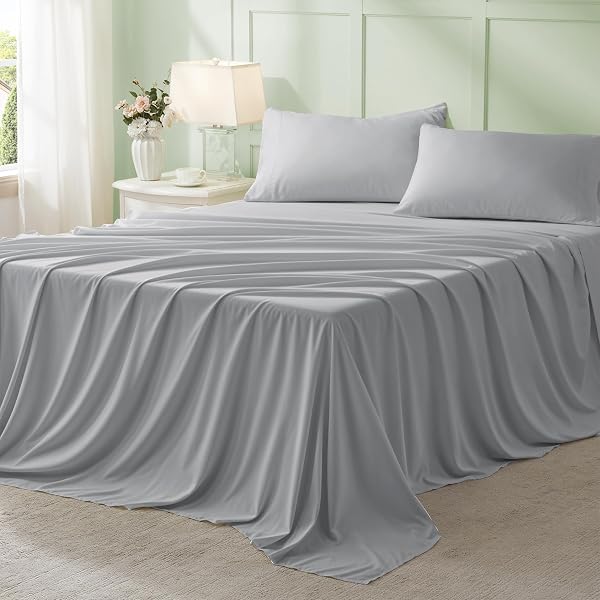 ANLUOER LIGHT GREY QUEEN COMFORTER SET 7 PIECES, BED IN A BAG WITH SHEETS, ALL SEASON BEDDING SETS WITH 1 COMFORTER, 2 PILLOW SHAMS, 2 PILLOWCASES, 1 FLAT SHEET, 1 FITTED SHEET