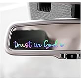 BWBWND 2PCS Trust in God Rearview Mirror Decals, Christian Car Mirror Sticker Waterproof Vinyl Jesus Decal, Religious Decor Affirmation Reminder Stickers for Auto Window Laptop Tumbler (Laser)