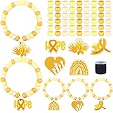 RZJSLSHANHAI 20 Sets DIY Childhood Cancer Awareness Bracelet Making Kit Yellow Ribbon Bead Bracelet Gold Awareness DIY Craft with Wood Hope Charm Bead Rope for Women Men Public Charity Activities