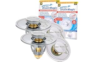 Mer-Maid Drain Magic Universal Sink Stopper, AS-SEEN-ON-TV, Replace Broken or Missing Stoppers, Push to Fill & Drain, Catches Hair & Prevents Clogs, Silicone Seal, Instant Install, No Tools, 2 Pack