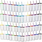 Hsei Reusable Plastic Tumbler with Straw and Lid Bulk -clear Plastic Cups with Lid and Straw for Iced Coffee Water Smoothie Water Bottle Travel Mug Cup for Birthday Party Gifts(56 Pack,24 oz, 16 oz)