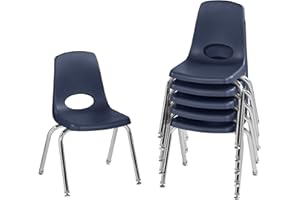 Factory Direct Partners 10364-NV 14" School Stack Chair, Stacking Student Seat with Chromed Steel Legs and Nylon Swivel Glides for in-Home Learning or Classroom - Navy (6-Pack)