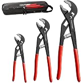 HAUTMEC 3PCS Water Pump Pliers Set, Auto Adjusting Tongue and Groove Joint Pliers Tool Set, One-Hand Spring-Loaded Design, CRV Steel V-Jaw with Comfort Grip, 7/10/12 Inch for Plumbing, Home Repair