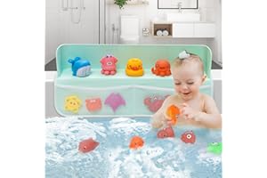 LNXUSOQS Silicone Bathtub Splash Guard, with 4 Mesh Bath Toy Storage Pockets, 8 Strong Suction Cups Attach to Tub, Effective Splash Protection, Toy Tray Holder Storage, Bathtub Splash Guard for Tub Kids