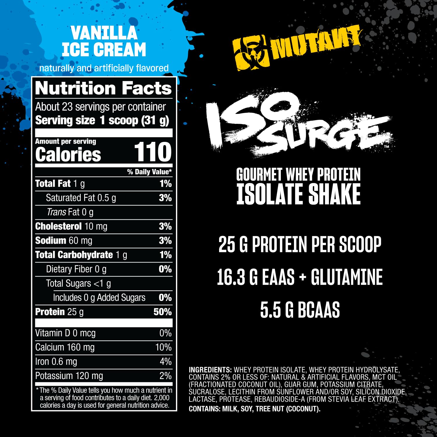 Mutant ISO Surge Whey Protein Isolate Powder Acts Fast to Help Recover, Build Muscle, Bulk and Strength, 1.6 lb (Vanilla Ice Cream)