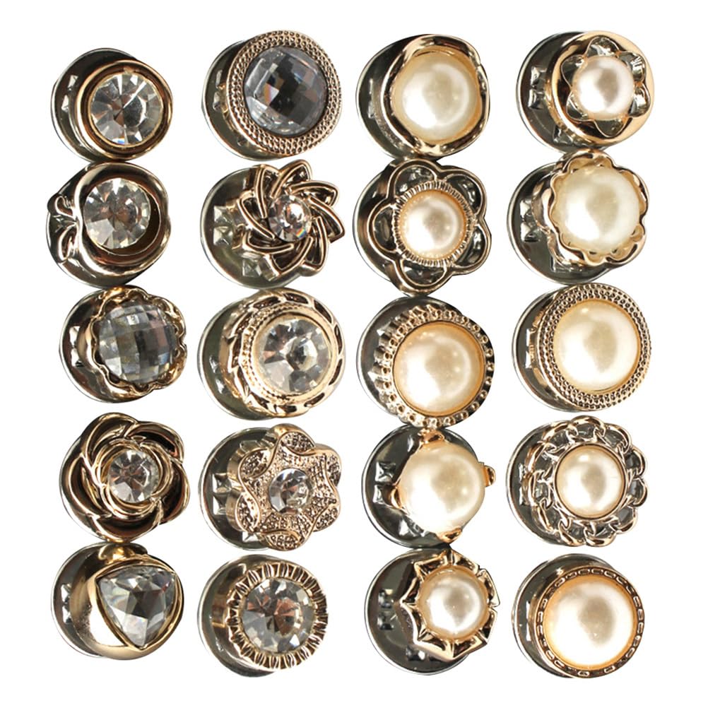 HEALLILY 60pcs Assorted Pearl Button Vintage Decorative Safety Brooch Pin Button DIY Crystal Rhinestone Sewing Fasteners for Jewelry Making Craft Dress Clothing Bags Decor