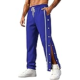 TAFLE Men's Youth Tear Away Sweatpants Loose Fit Snap Button Athletic Jogger Basketball Pants with Pockets