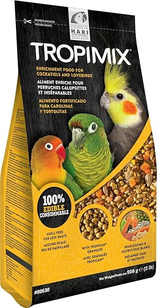 HARI HAGEN TROPIMIX ENRICHMENT FOOD FOR COCKATIELS & LOVEBIRDS, 2 LB. – HARI PARROT FOOD WITH SEEDS, FRUIT, NUTS, VEGETABLES, GRAINS, AND LEGUMES