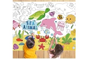43.3x31.5 Fruit Coloring Poster with Picture, Giant Cute Painting Poster, Large Coloring Tablecloth for Classroom Home Birthd
