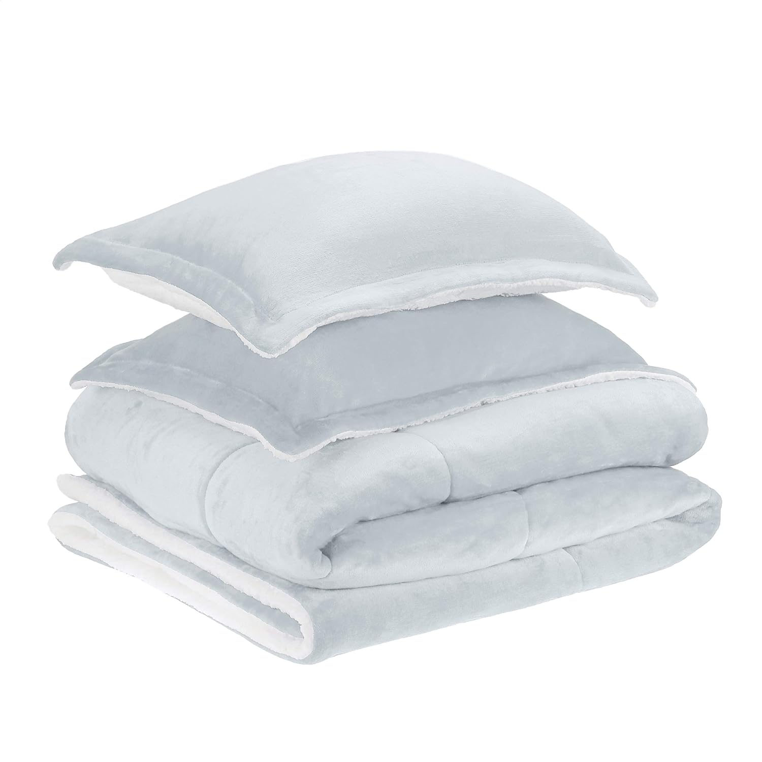 Basics Ultra-Soft Micromink Sherpa Comforter Bed Set, Full or Queen, Gray - 3-Piece: Home & Kitchen