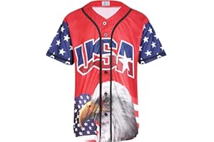 Pullonsy Adult American Flag Patriotic Baseball Jerseys Style Shirts for Men USA Eagle Outfits