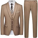 WULFUL Men's 3 Piece Slim Fit Suit Set Two Button Blazer Jacket Vest Pants Tuxedo Set for Party, Wedding and Business