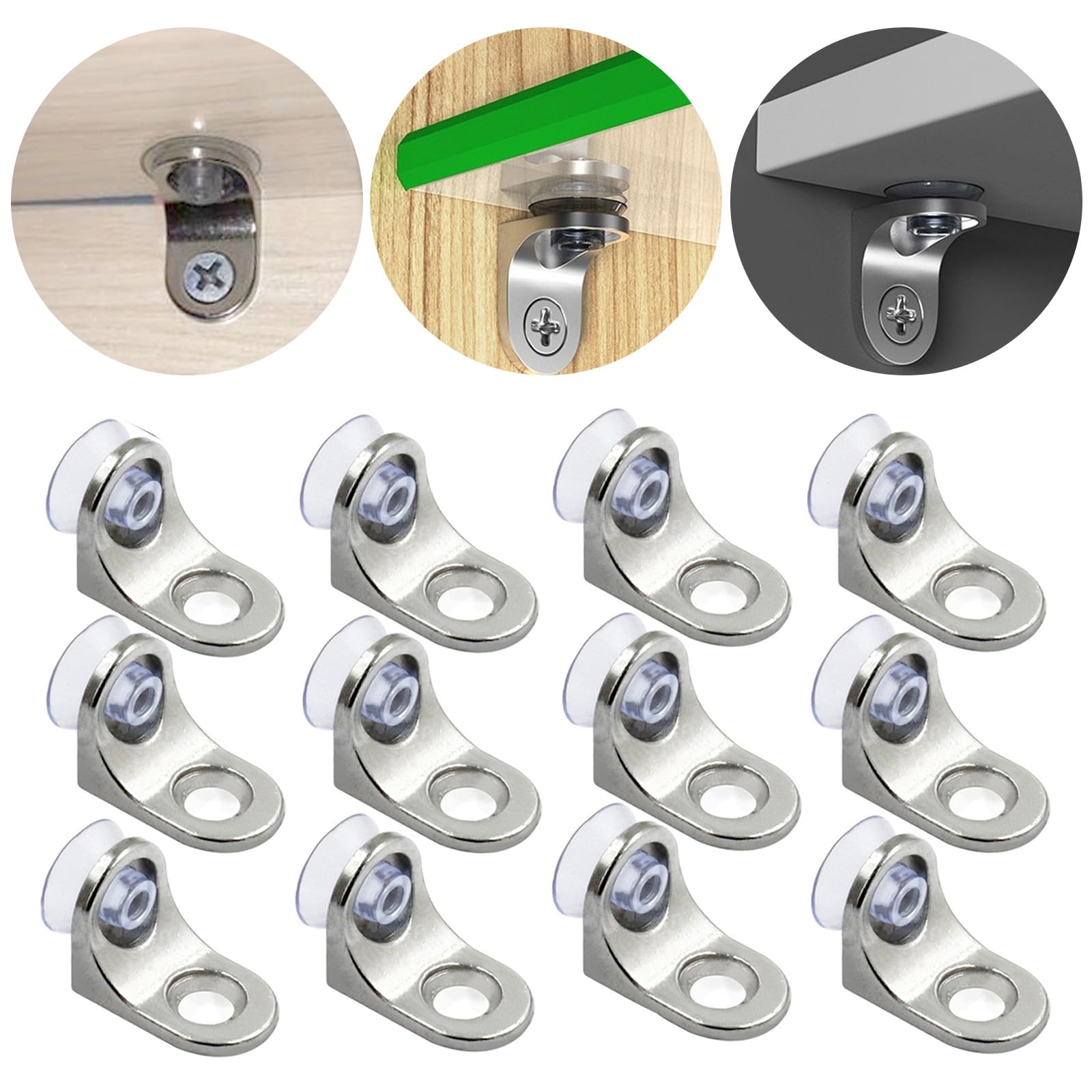 Shelf Brackets Closet Locker Support Tablette Glass Wardrobe Bracket Dowel Partition Pins Pegs Clips with Suction Cup, 12 Pcs